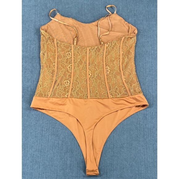 AFRM Lace Bodysuit Women 1X‎ Orange Romantic Corset Style Adjustable Straps - Picture 7 of 8